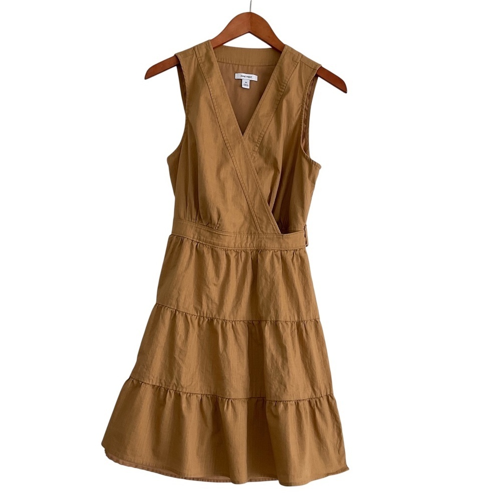 Nine West Mustard V-Neck Tiered Mini Dress